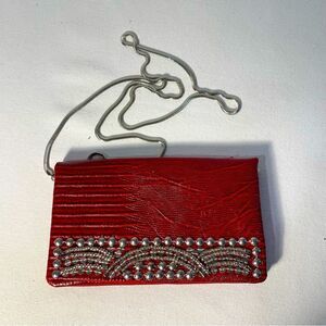 White House Black Market Red Snake With Stud Details Crossbody Wallet